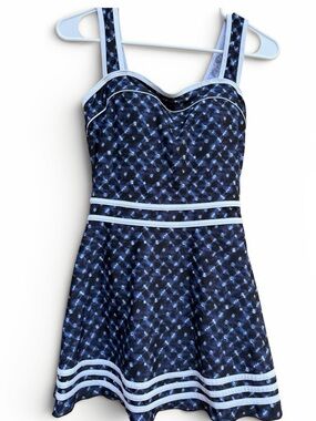 Shore Shapes Swimwear Retro One Piece Swim Dress Navy White Size 14